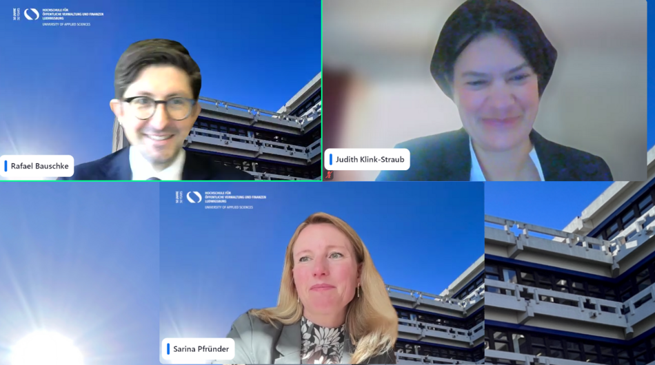 Videokonferenz mit Prof. Dr. Rafael Bauschke, Prof. Dr. Judith Klink-Straub und Sarina Pfründer zur Social-Media-Fachtagung für die Verwaltung.