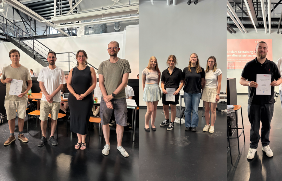 Gruppenfotos der Gewinner mit den Urkunden